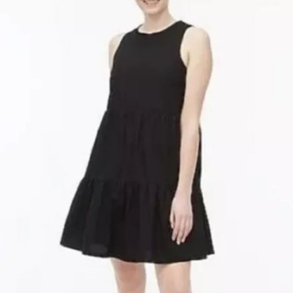 J.crew 8 Black Poplin Cotton Sleeveless Tiered Dress with‎ pockets